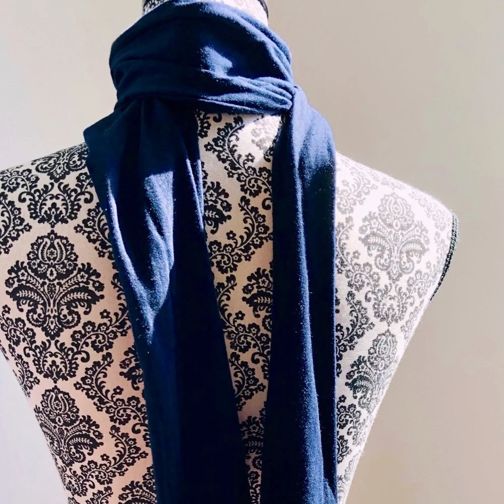 Navy blue Jersey knit sleeve style scarf/belt Red ribbed cuff 65